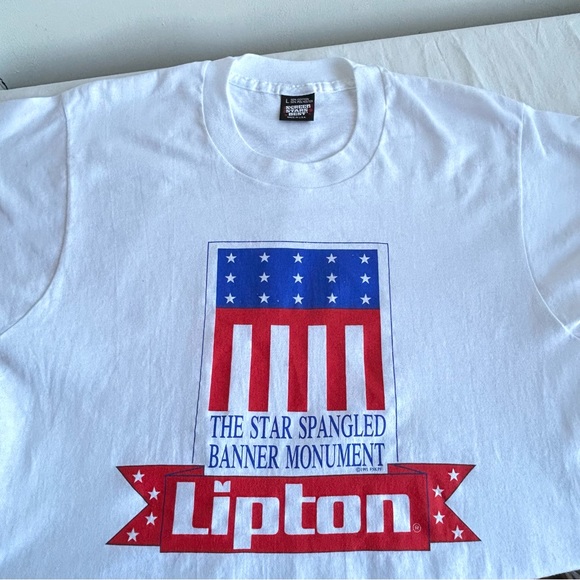 Vintage Star Spangled Banner Monument "Lipton" Single Stitch T-Shirt Tee NOS - Picture 2 of 13